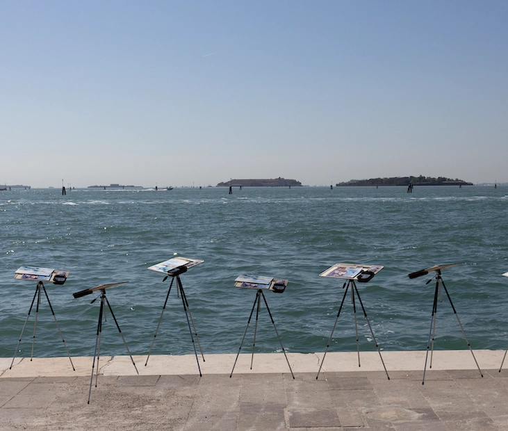 An image of an outdoor painting setup at the seaside by making magic